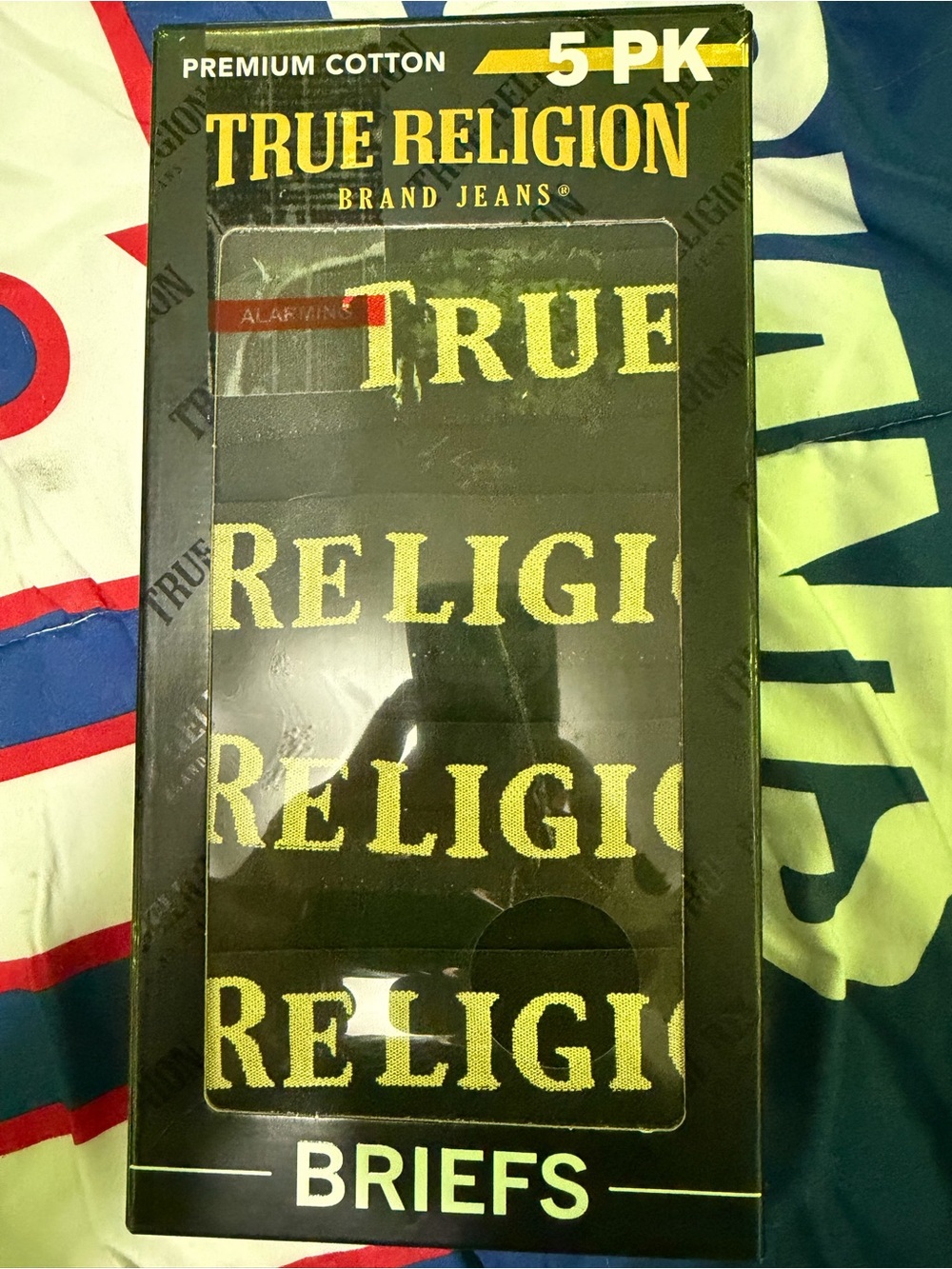 True Religion Men's Briefs 5-Pack in Black and Blue Packaging